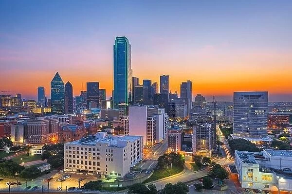 Dallas, Texas, USA downtown city skyline at dawn
