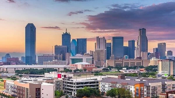 Dallas, Texas, USA skyline over downtown at dusk