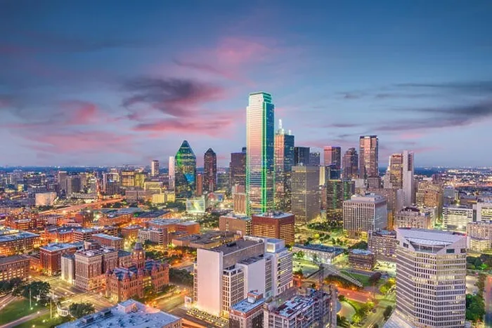 Framed Print : Dallas, Texas, USA skyline from above at dusk Framed Print : Dallas, Texas, USA skyline from above at dusk