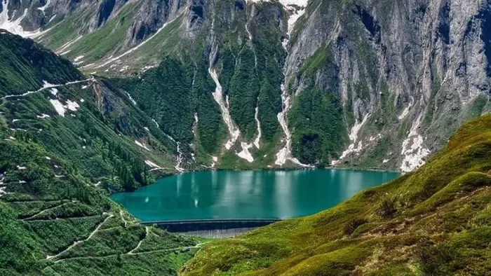 Framed Print : Dam and Lake Morasco in the upper Formazza Valley, aerial view on a sunny summer day Framed Print : Dam and Lake Morasco in the upper Formazza Valley, aerial view on a sunny summer day