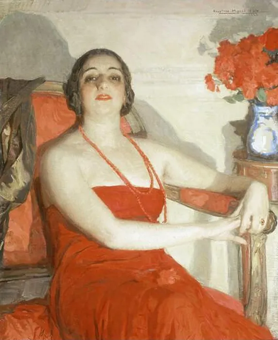Framed Print : DAMA DE ROJO - 1924. Author: ANSELMO MIGUEL NIETO (1881-1964). Location: BANCO EXTERIOR-COLECCION. MADRID. SPAIN