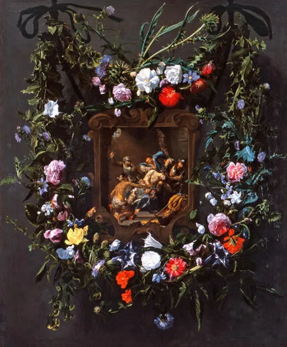 Framed Print : Daniël Seghers and Simon de Vos - A Garland of Flowers Surrounding a Mocking of Christ Framed Print : Daniël Seghers and Simon de Vos - A Garland of Flowers Surrounding a Mocking of Christ