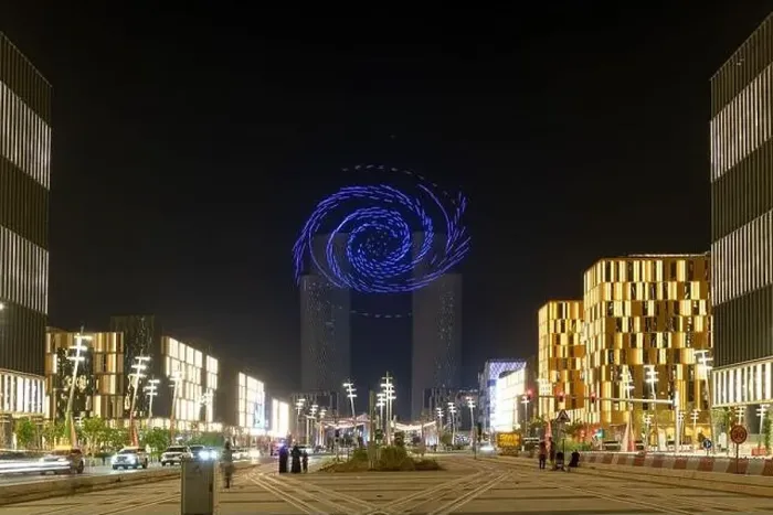 Framed Print : Darb Lusail Festival. Lusail Plaza Tower 4 Drone show at opening ceremony Framed Print : Darb Lusail Festival. Lusail Plaza Tower 4 Drone show at opening ceremony