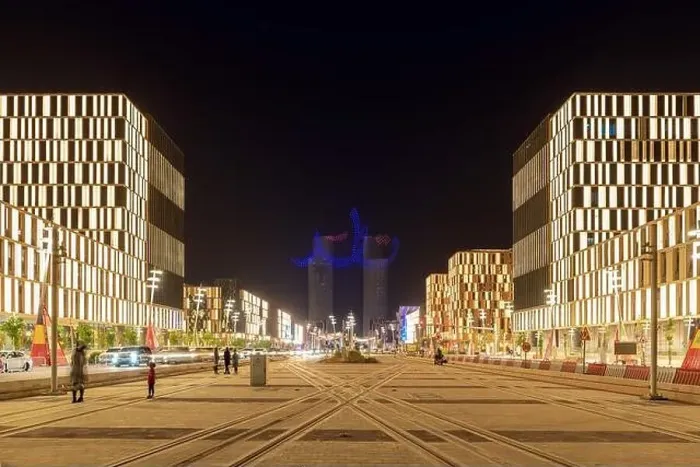 Framed Print : Darb Lusail Festival. Lusail Plaza Tower 4 Drone show at opening ceremony Framed Print : Darb Lusail Festival. Lusail Plaza Tower 4 Drone show at opening ceremony