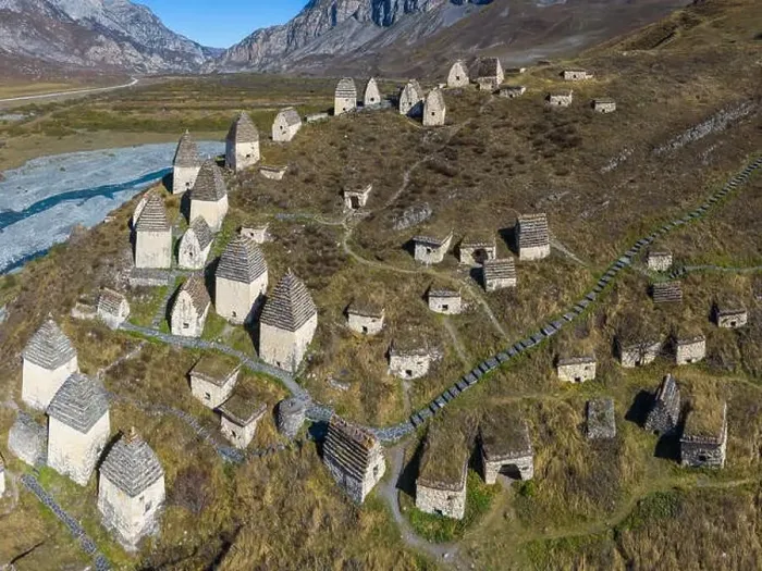 Framed Print : Dargavs, the medieval city of the dead in the mountains of the Caucasus. North Ossetia. Shot on a drone Framed Print : Dargavs, the medieval city of the dead in the mountains of the Caucasus. North Ossetia. Shot on a drone