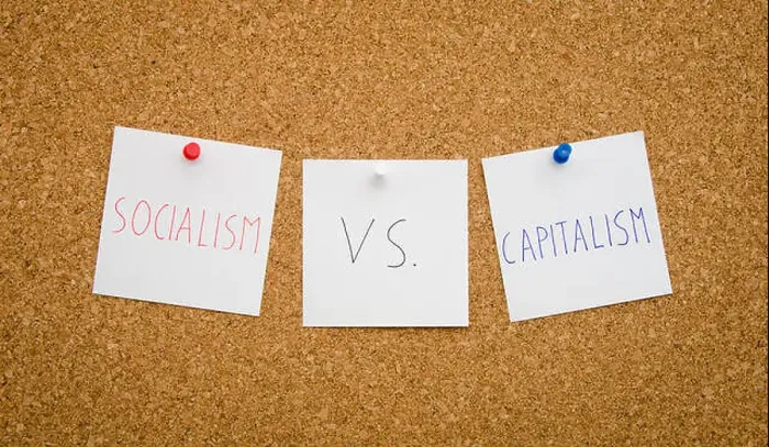 Framed Print : Debate between socialism and capitalism regarding national politics suggested by [inned notes on a board concept Framed Print : Debate between socialism and capitalism regarding national politics suggested by [inned notes on a board concept