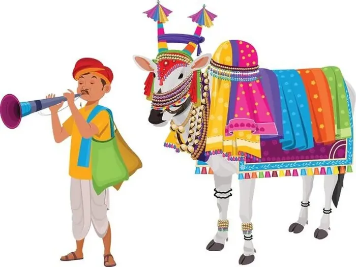 Framed Print : Decorated Ox, Indian decorated Ox and folk man with playing musical instrument Framed Print : Decorated Ox, Indian decorated Ox and folk man with playing musical instrument