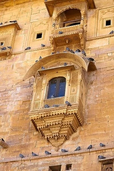 Decorated window in Jaisalmer Fort, architecture detail, Jaisalmer, Rajasthan, India