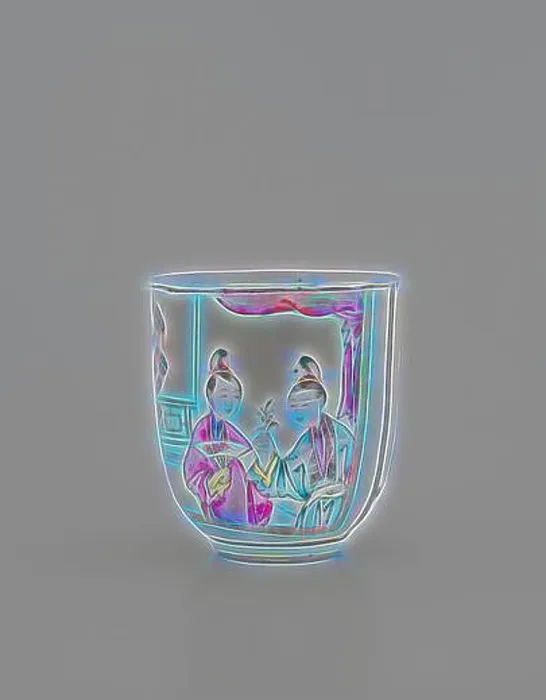 Framed Print : A decorative cup featuring vibrant illustrations of two women adorned in traditional attire Framed Print : A decorative cup featuring vibrant illustrations of two women adorned in traditional attire