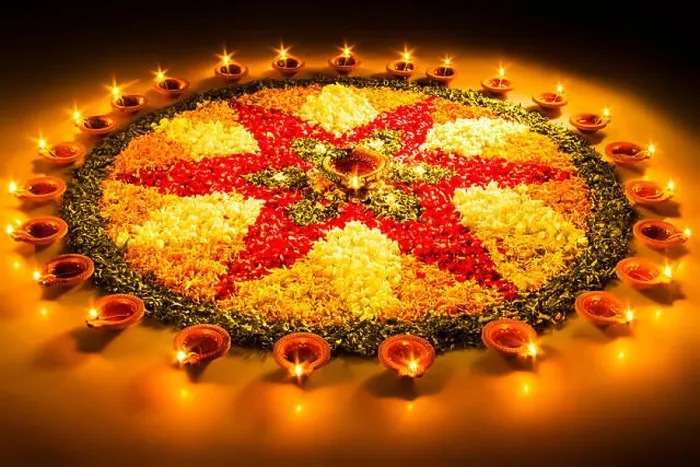 Framed Print : Deepavali Festival Lighting Diya Rangoli Design Celebration
