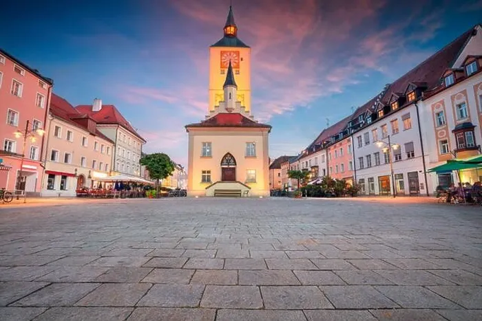 Framed Print : Deggendorf, Germany. Cityscape image of downtown Deggendorf, Bavaria, Germany at sunset Framed Print : Deggendorf, Germany. Cityscape image of downtown Deggendorf, Bavaria, Germany at sunset