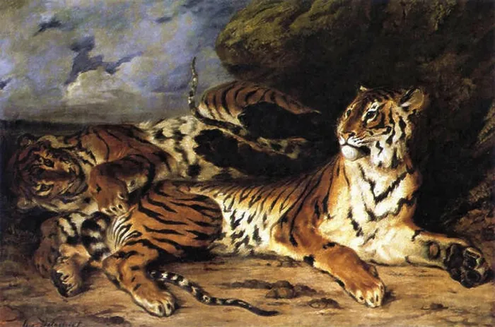 Framed Print : Delacroix Eugène - a Young Tiger Playing with Its Mother Framed Print : Delacroix Eugène - a Young Tiger Playing with Its Mother