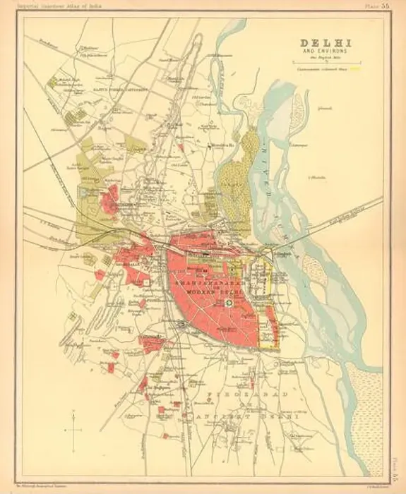 Framed Print : Delhi town city plan. Key buildings & Cantonment. British India 1909 old map Framed Print : Delhi town city plan. Key buildings & Cantonment. British India 1909 old map
