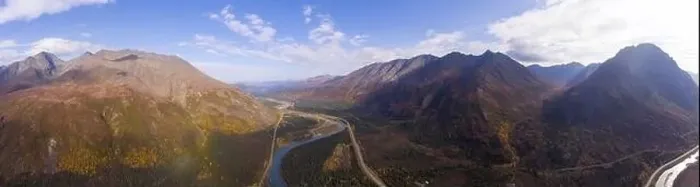 Framed Print : Denali National Park, Nenana River and Alaska Route 3 aka George Parks Highway aerial view in fall Framed Print : Denali National Park, Nenana River and Alaska Route 3 aka George Parks Highway aerial view in fall