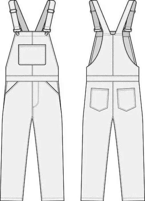 Framed Print : Denim overall jumpsuit vector template illustration