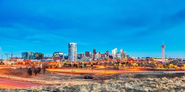 Framed Print : Denver, Colorado, USA downtown city skyline and highways at dawn Framed Print : Denver, Colorado, USA downtown city skyline and highways at dawn