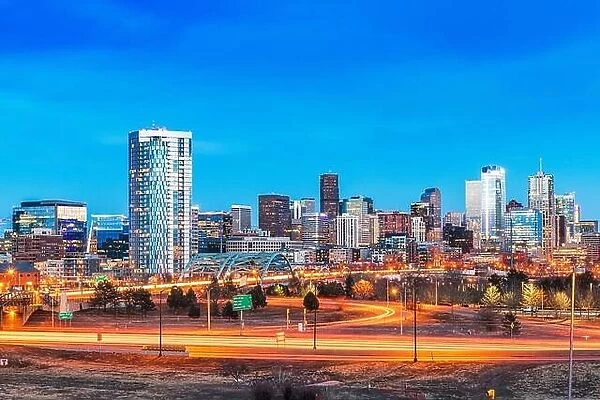 Denver, Colorado, USA downtown city skyline at night
