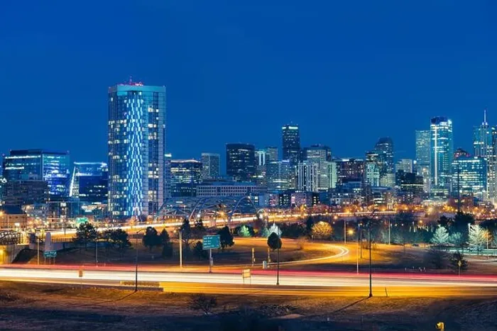 Framed Print : Denver, Colorado, USA downtown city skyline at night