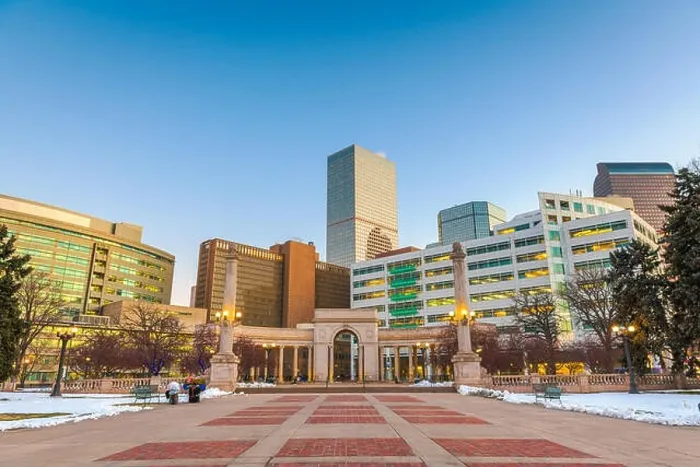 Framed Print : Denver, Colorado, USA downtown cityscape in Civic Center park at dusk Framed Print : Denver, Colorado, USA downtown cityscape in Civic Center park at dusk