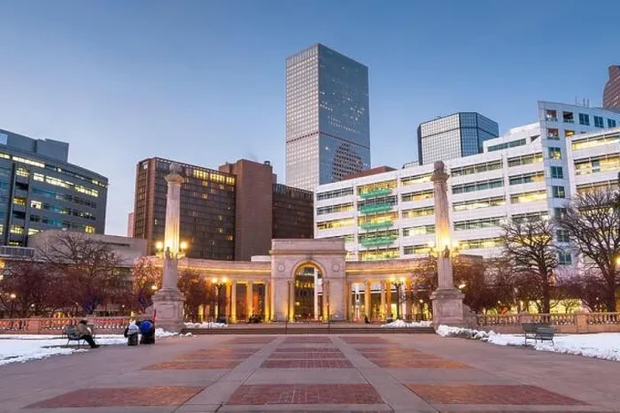 Framed Print : Denver, Colorado, USA downtown cityscape in Civic Center park at dusk Framed Print : Denver, Colorado, USA downtown cityscape in Civic Center park at dusk
