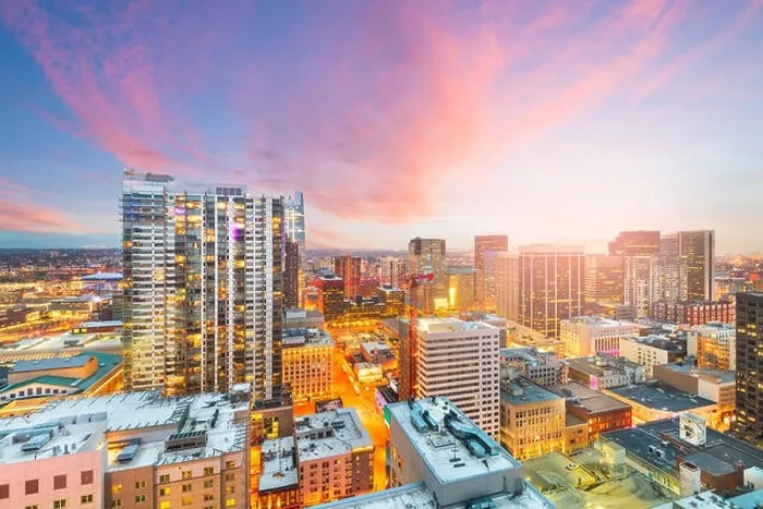 Framed Print : Denver, Colorado, USA downtown cityscape rooftop view at dusk Framed Print : Denver, Colorado, USA downtown cityscape rooftop view at dusk