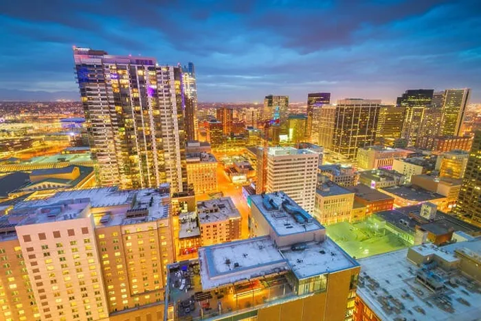 Framed Print : Denver, Colorado, USA downtown cityscape rooftop view at dusk Framed Print : Denver, Colorado, USA downtown cityscape rooftop view at dusk