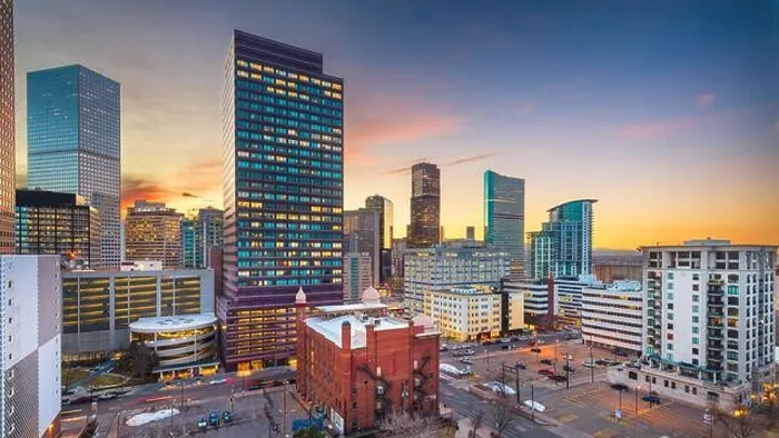 Framed Print : Denver, Colorado, USA downtown cityscape rooftop view at dusk Framed Print : Denver, Colorado, USA downtown cityscape rooftop view at dusk