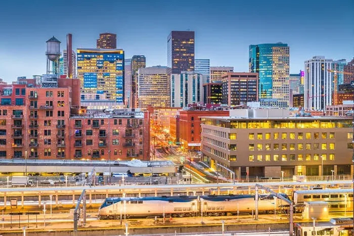 Framed Print : Denver, Colorado, USA downtown cityscape over the train station at twilight Framed Print : Denver, Colorado, USA downtown cityscape over the train station at twilight