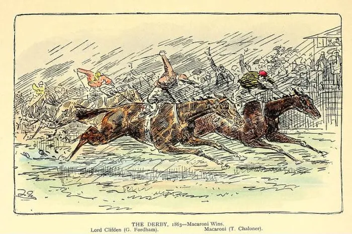 Framed Print : The Derby, 1863 — Macaroni wins Colour caricature illustration from the book When diamonds were trumps by Reginald Framed Print : The Derby, 1863 — Macaroni wins Colour caricature illustration from the book When diamonds were trumps by Reginald