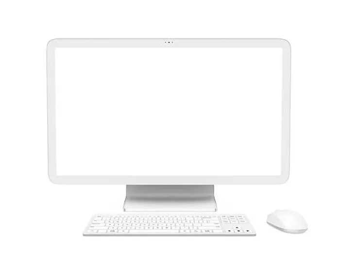 Framed Print : Desktop Computer with a Blank White Screen Monitor, Keyboard and Mouse Isolated Framed Print : Desktop Computer with a Blank White Screen Monitor, Keyboard and Mouse Isolated