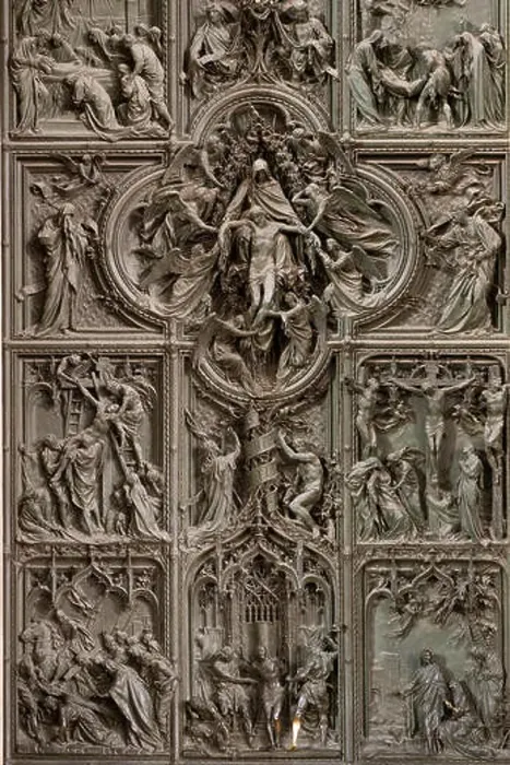 Framed Print : Detail, bronze main door of Milan Cathedral with scenes from the life of Mary Framed Print : Detail, bronze main door of Milan Cathedral with scenes from the life of Mary