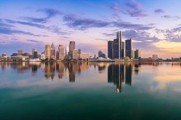 Framed Print : Detroit, Michigan, USA skyline at dawn on the Detroit River Framed Print : Detroit, Michigan, USA skyline at dawn on the Detroit River
