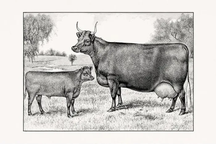 Framed Print : Devon Cattle. Vintage cattle illustration of a cow from an 1887 livestock book