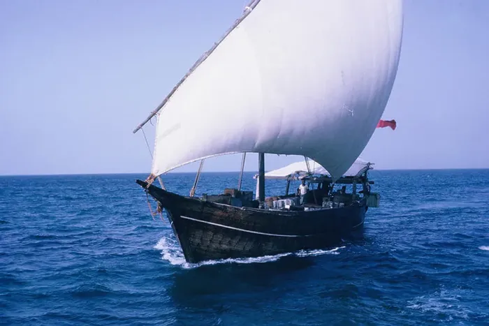 Framed Print : Dhow sailing on the blue Arabian Sea at Abu Dhabi, 1963 Framed Print : Dhow sailing on the blue Arabian Sea at Abu Dhabi, 1963