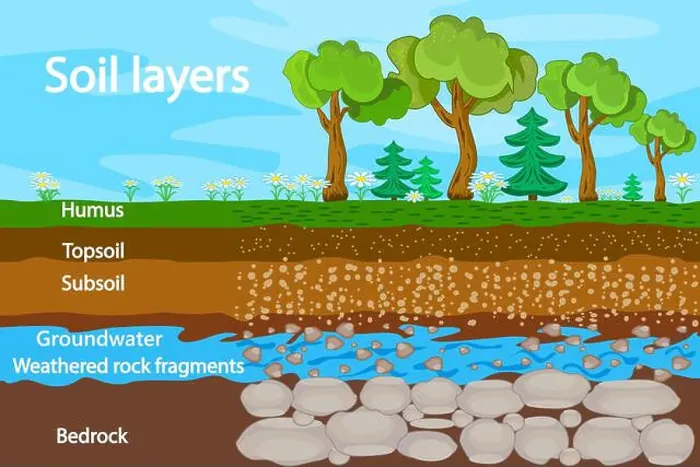 Framed Print : Diagram for layer of soil. Soil layers scheme with grass Framed Print : Diagram for layer of soil. Soil layers scheme with grass