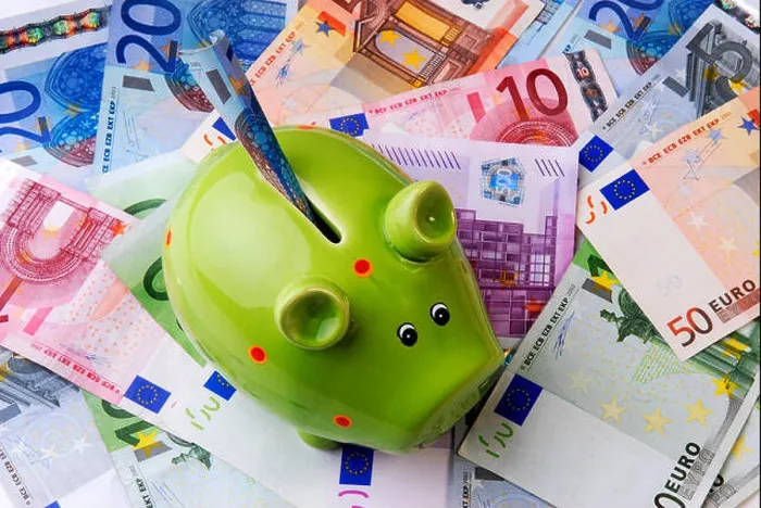 Framed Print : different Euro bills with piggy bank Framed Print : different Euro bills with piggy bank