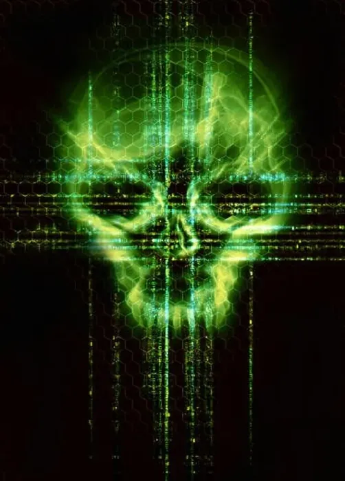 Framed Print : digital background with green skull hacker attack concept Framed Print : digital background with green skull hacker attack concept