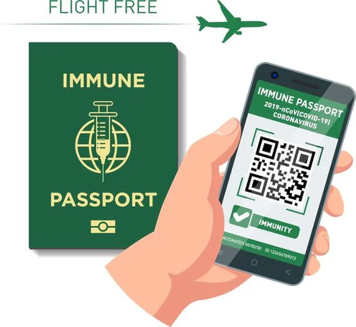 Framed Print : Digital and paper Vaccination immune passport for flight Framed Print : Digital and paper Vaccination immune passport for flight