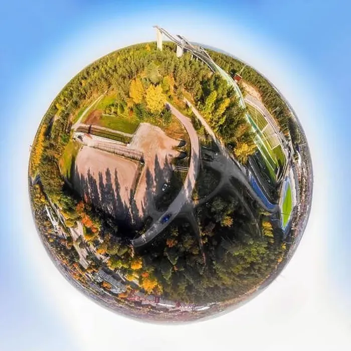 Framed Print : A three dimensional aerial panoramic view of Lahti sports centre with three ski jump towers Framed Print : A three dimensional aerial panoramic view of Lahti sports centre with three ski jump towers