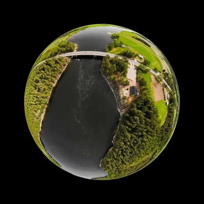 Framed Print : A three dimensional aerial panoramic view of rapid Susikoski at river Kymijoki
