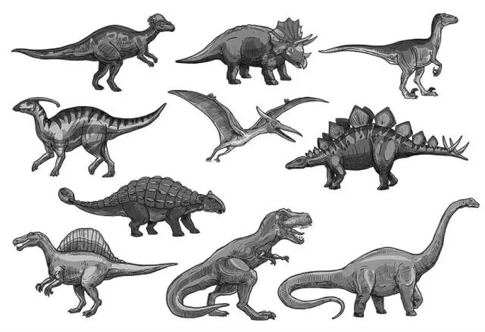 Framed Print : Dinosaurs sketch icons for Jurassic park design