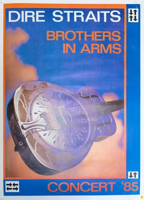 Framed Print : Dire Straits Brothers in Arms Tour 1985, promotional poster, Musical concert poster Framed Print : Dire Straits Brothers in Arms Tour 1985, promotional poster, Musical concert poster