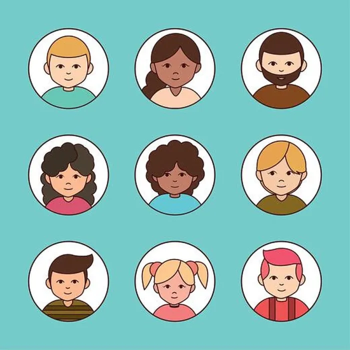 Framed Print : diverse group female and male cartoon, round line icons collection vector illustration Framed Print : diverse group female and male cartoon, round line icons collection vector illustration