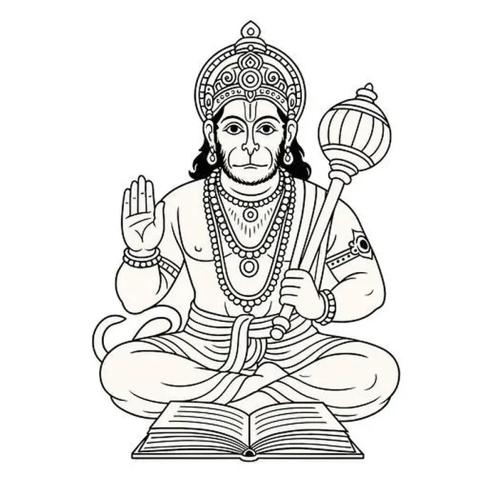 Framed Print : Divine Line Art of Lord Hanuman in Meditation Framed Print : Divine Line Art of Lord Hanuman in Meditation