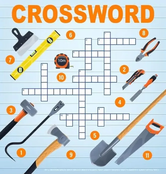 Framed Print : DIY repair tools, crossword grid to find word Framed Print : DIY repair tools, crossword grid to find word