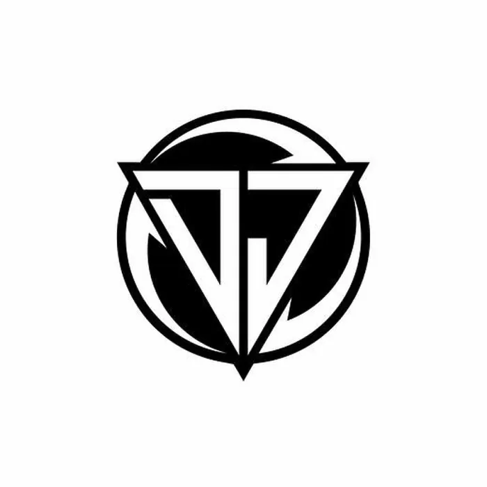 Framed Print : DJ logo with triangle shape and circle rounded design template isolated on white background Framed Print : DJ logo with triangle shape and circle rounded design template isolated on white background