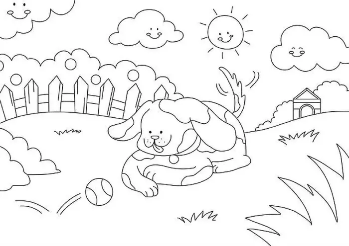 Framed Print : Dog kids coloring page vector, blank printable design for children to fill in Framed Print : Dog kids coloring page vector, blank printable design for children to fill in