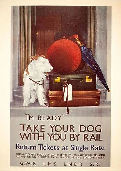 Take Your Dog With You By Rail postcard
