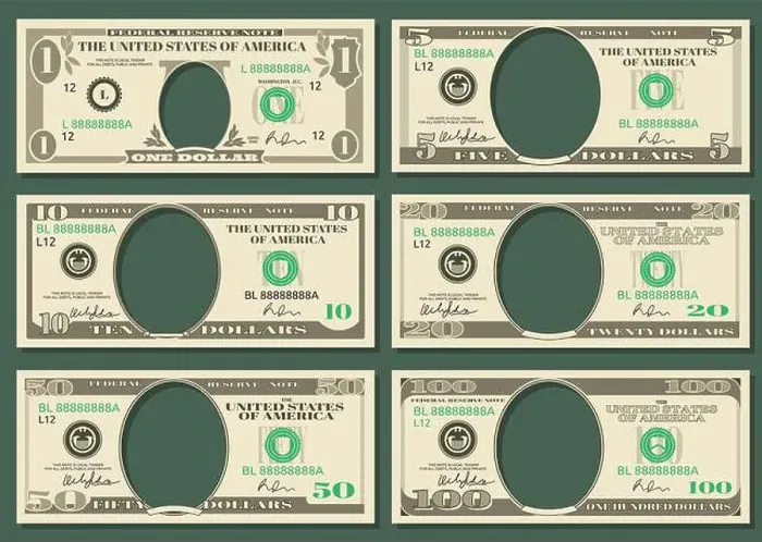 Framed Print : Dollar currency notes vector money. Templates of dollar notes with space for presidents, illustration american dollars Framed Print : Dollar currency notes vector money. Templates of dollar notes with space for presidents, illustration american dollars