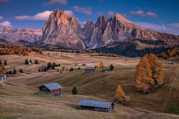 Dolomites. Landscape image of Seiser Alm a Dolomite plateau and the largest high-altitude Alpine meadow in Europe